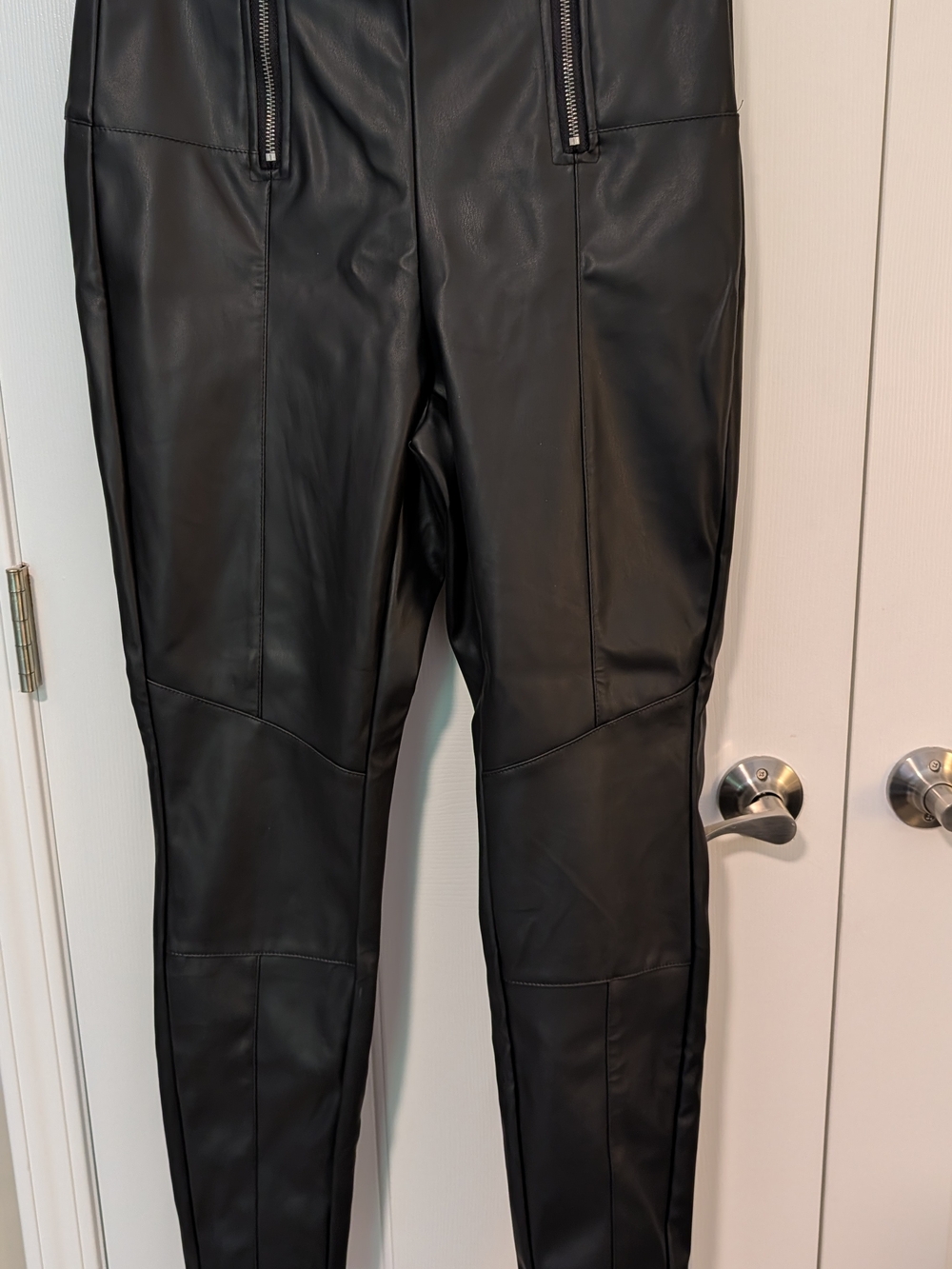 Bar III Black Faux Leather Leggings with Moto Panels
